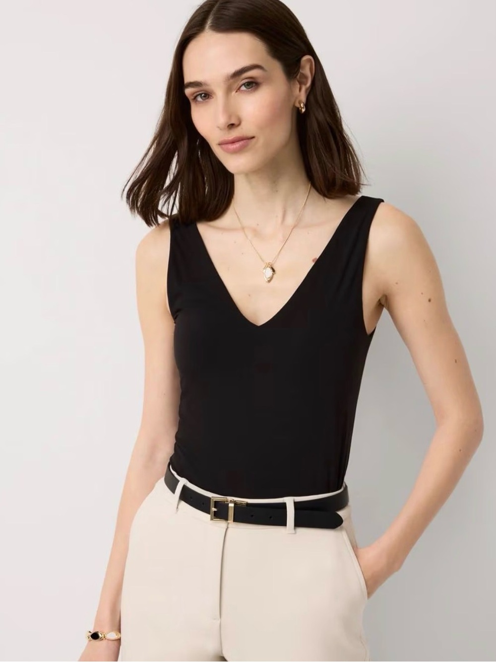 V-Neck or Crew Black Sleeveless Bodysuit. WHBM All Ways XS